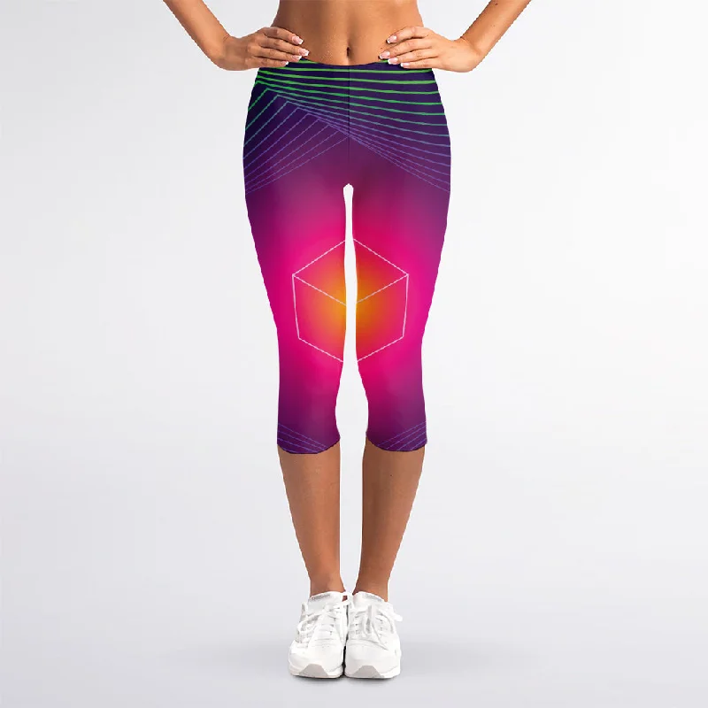 Green Light EDM Geometric Print Women's Capri Leggings