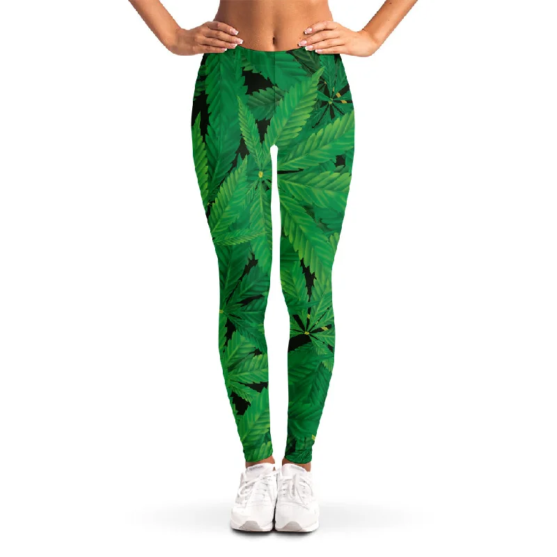 Green Marijuana Leaf Print Women's Leggings