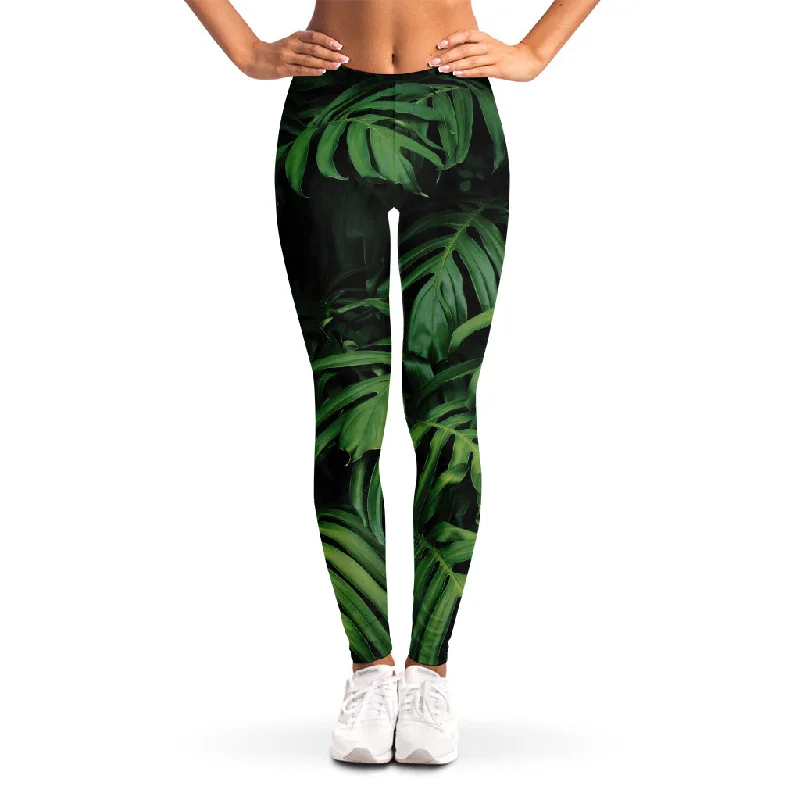 Green Monstera Leaf Print Women's Leggings