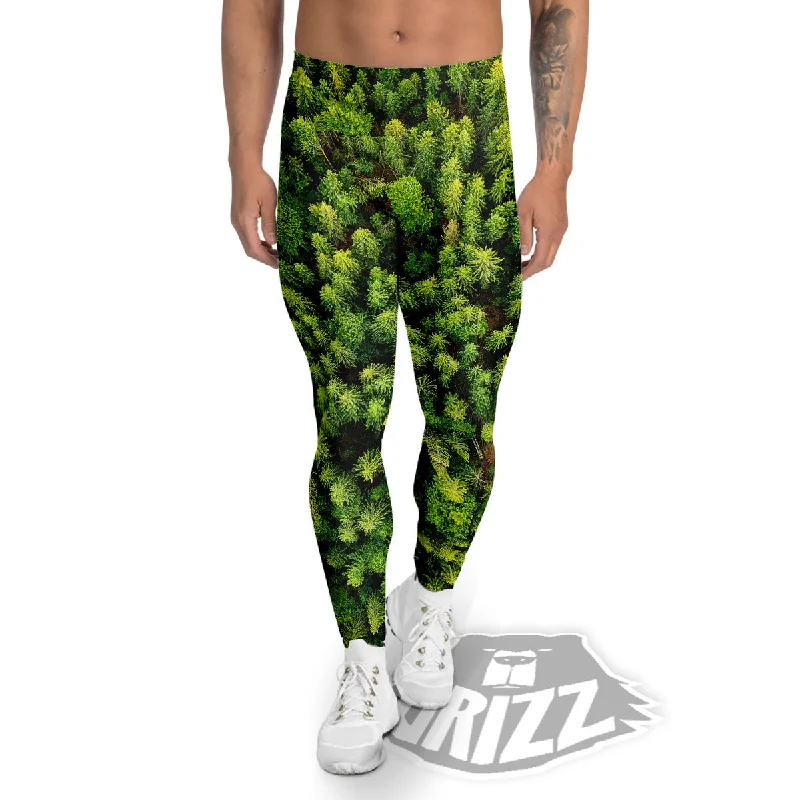 Green Pine Summer Forest Print Men's Leggings