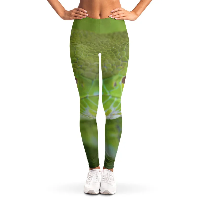 Green Pit Viper Print Women's Leggings