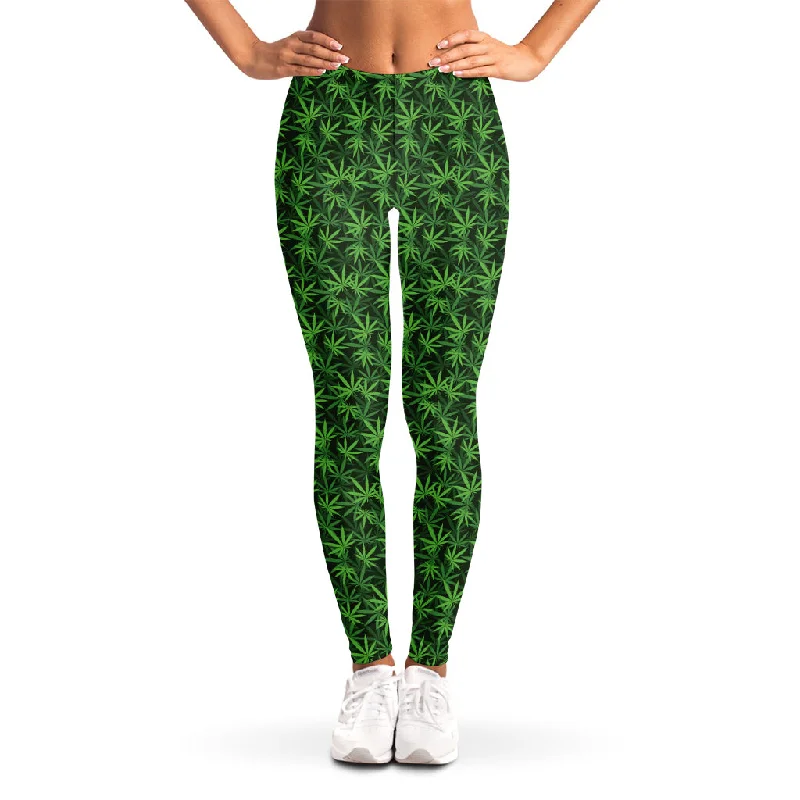 Green Pot Leaf Pattern Print Women's Leggings