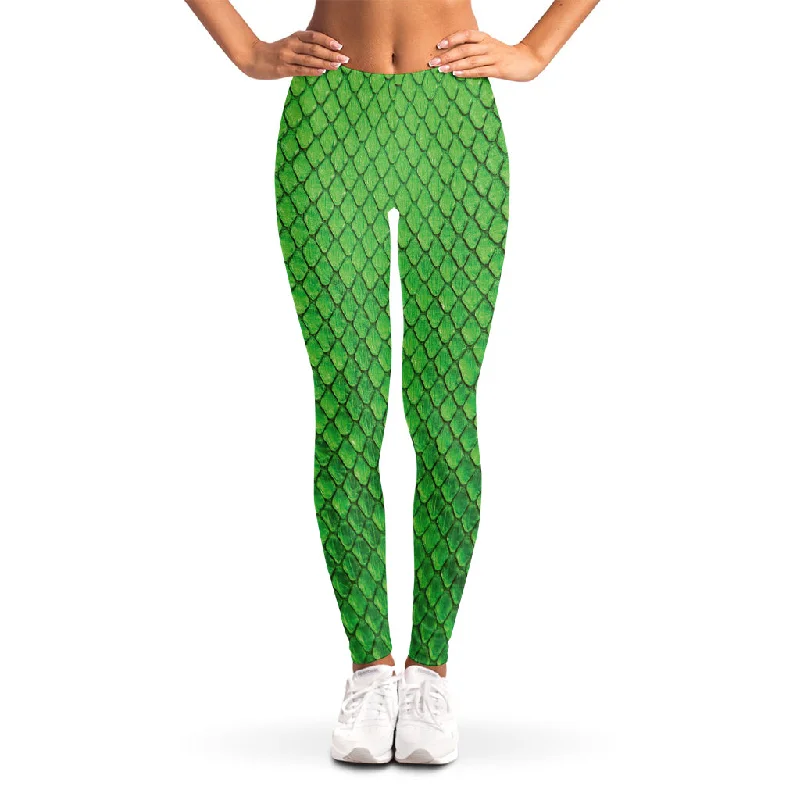 Green Python Snakeskin Print Women's Leggings