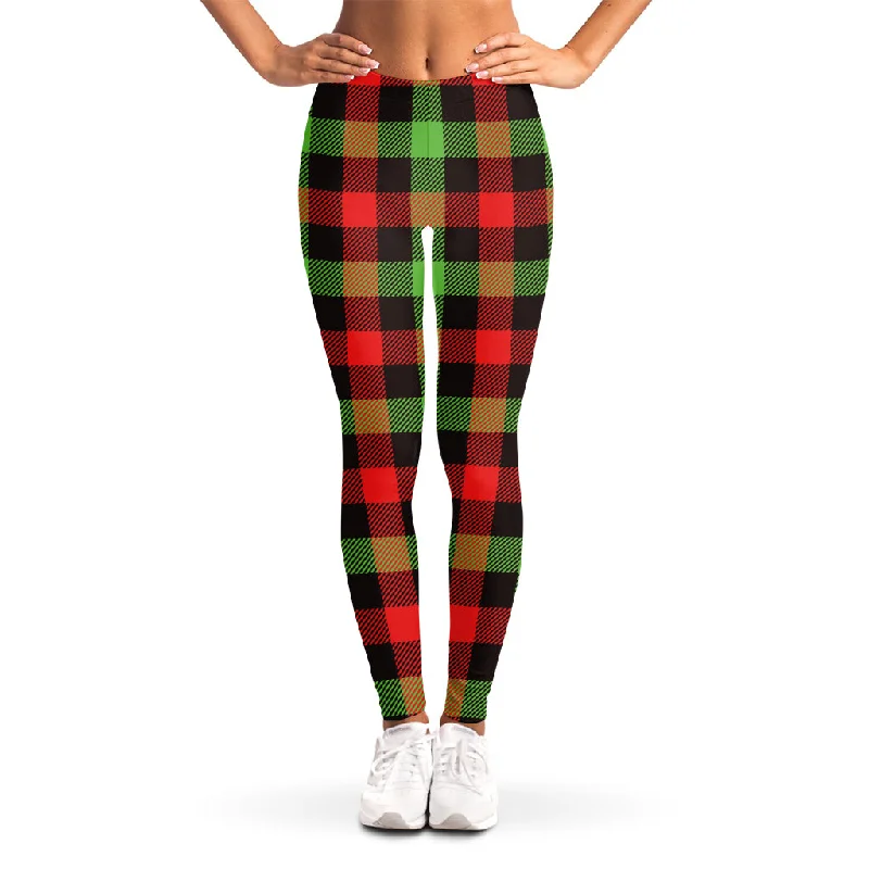 Green Red And Black Buffalo Plaid Print Women's Leggings