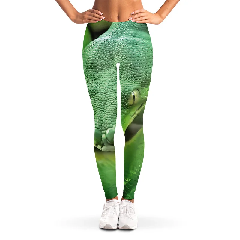 Green Reticulated Python Snake Print Women's Leggings