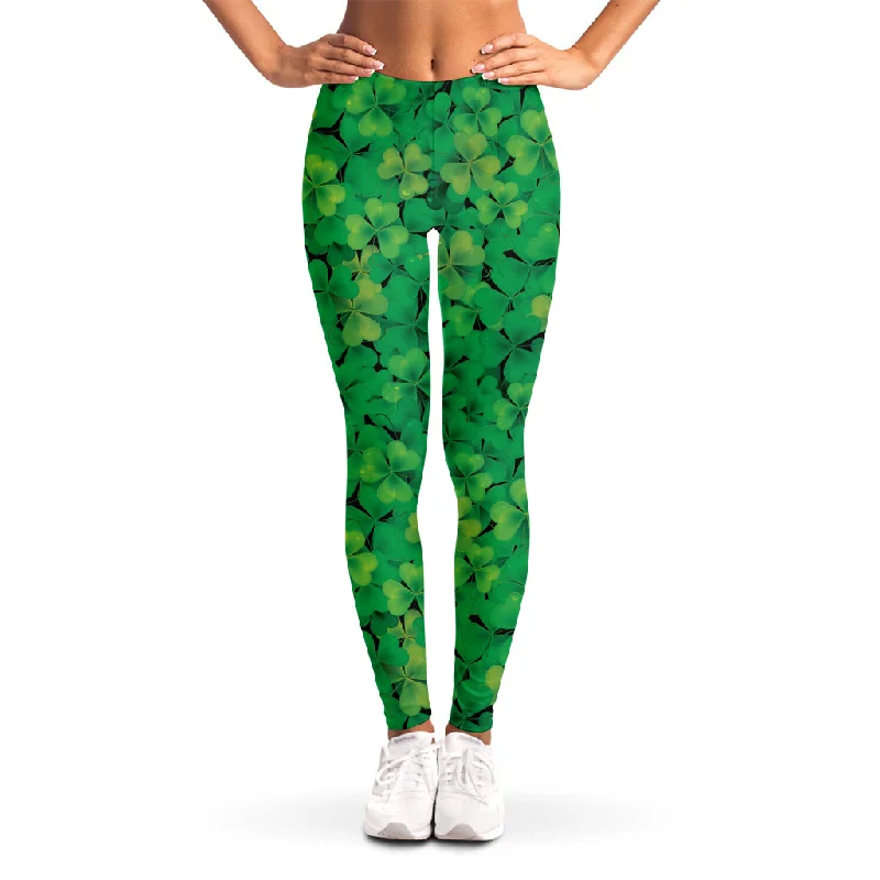 Green Shamrock Leaf Pattern Print Women's Leggings