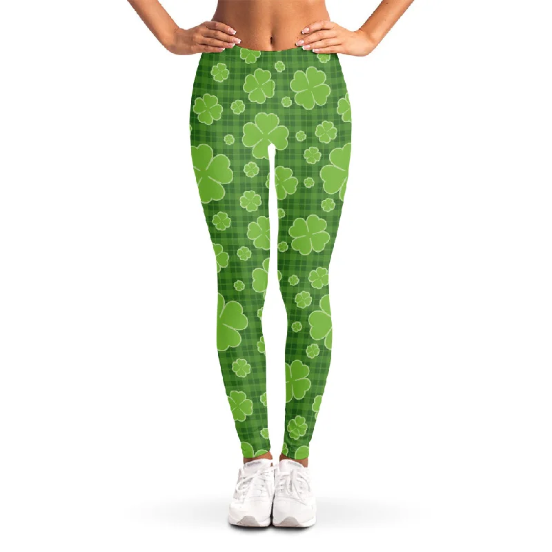 Green Shamrock Plaid Pattern Print Women's Leggings