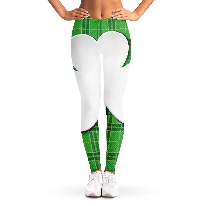 Green Shamrock Tartan Print Women's Leggings