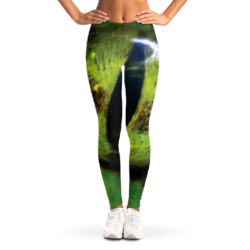 Green Snake Eye Print Women's Leggings