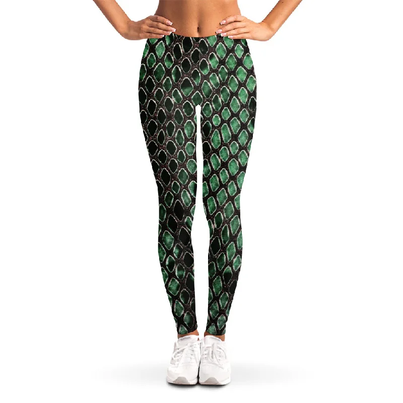 Green Snakeskin Print Women's Leggings