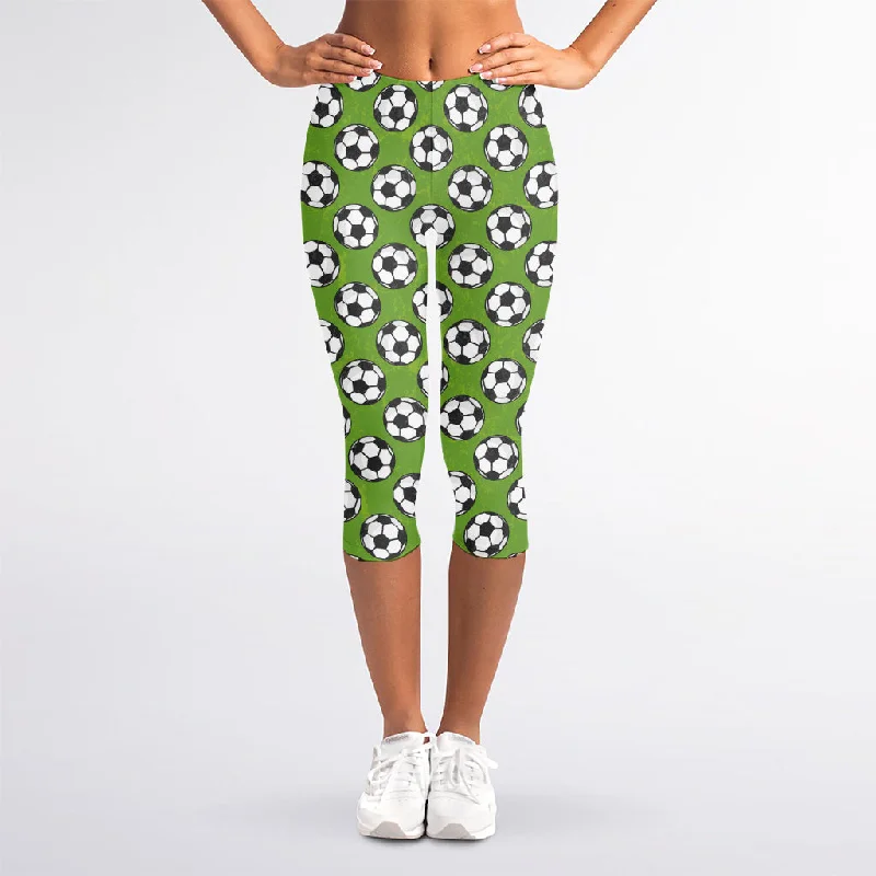 Green Soccer Ball Pattern Print Women's Capri Leggings