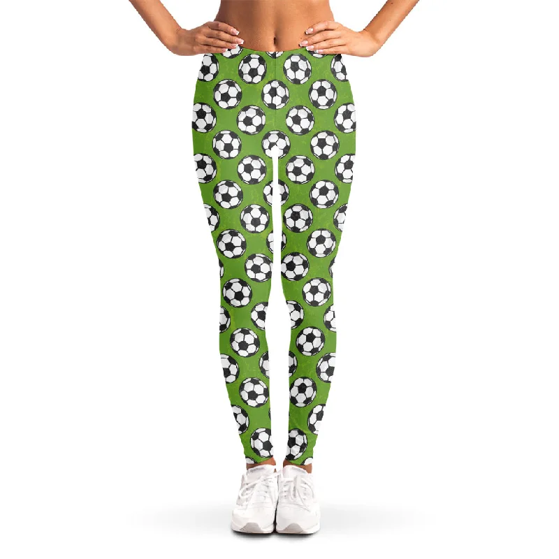 Green Soccer Ball Pattern Print Women's Leggings