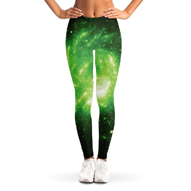 Green Sparkle Galaxy Print Women's Leggings