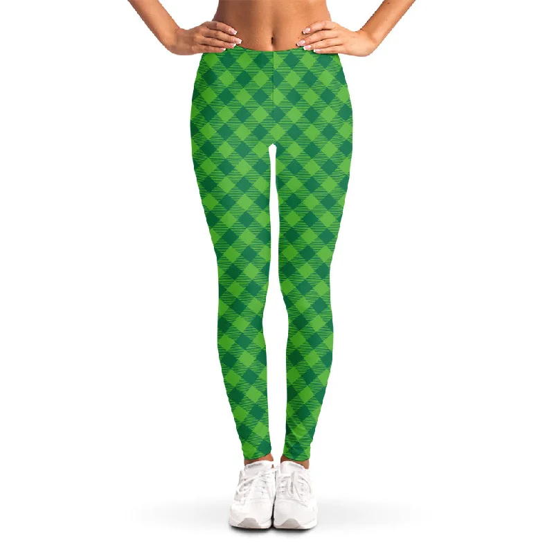 Green St. Patrick's Day Plaid Print Women's Leggings