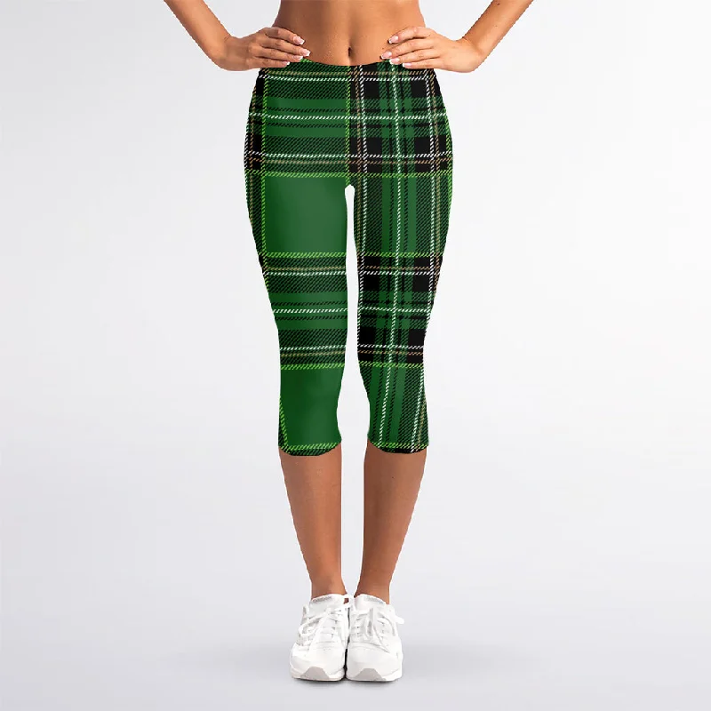 Green Stewart Tartan Pattern Print Women's Capri Leggings