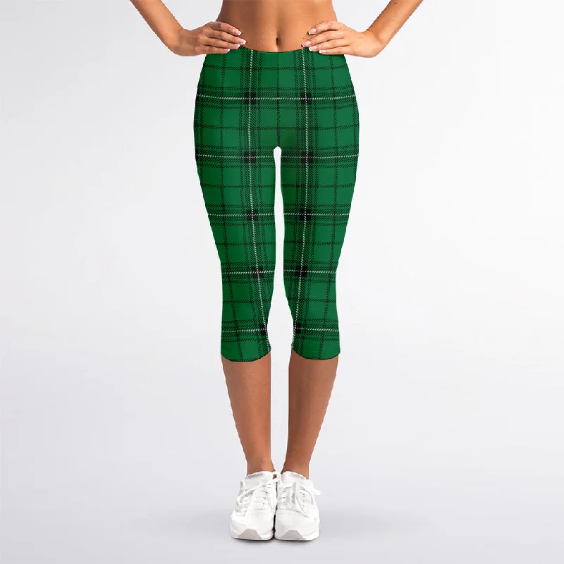 Green Stewart Tartan Print Women's Capri Leggings