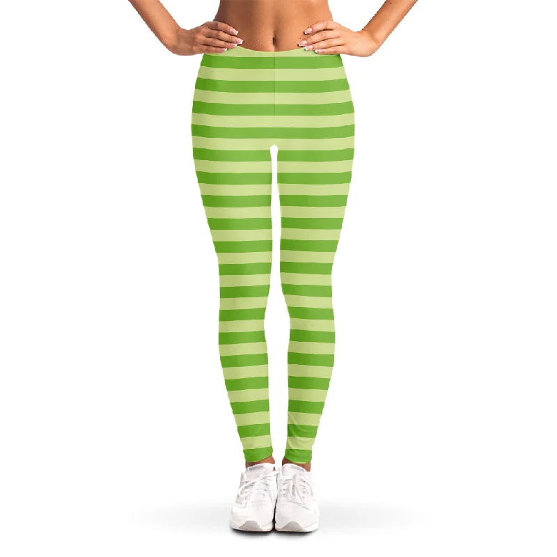 Green Striped Pattern Print Women's Leggings