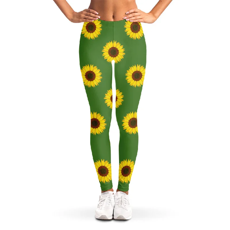 Green Sunflower Pattern Print Women's Leggings