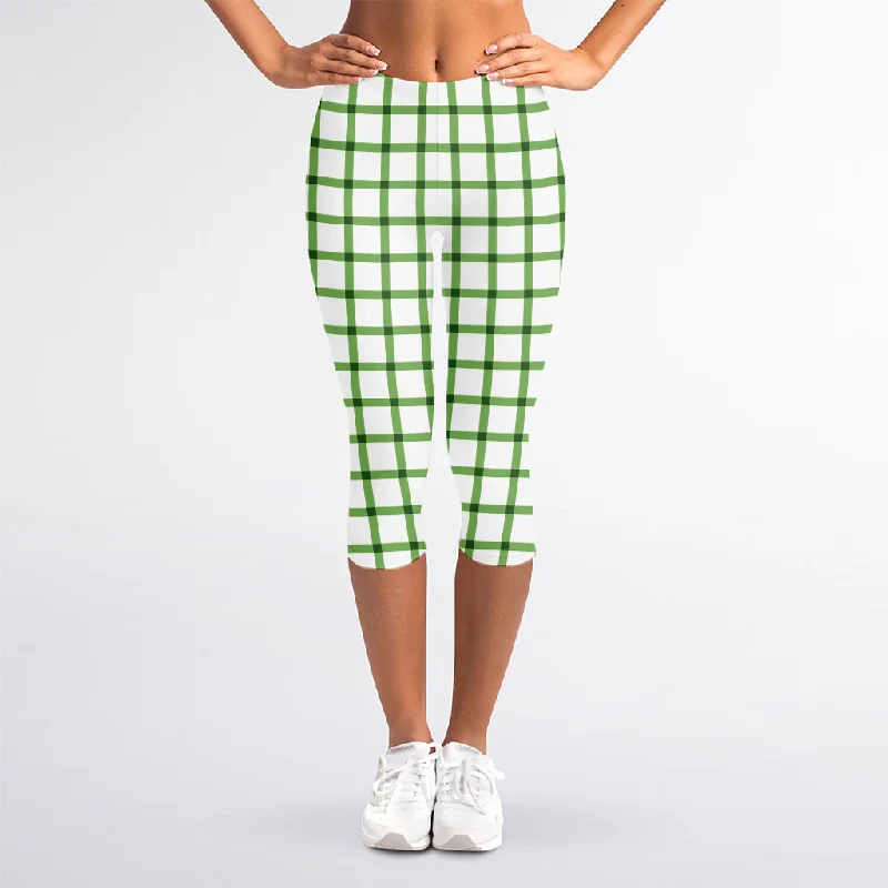 Green Tattersall Pattern Print Women's Capri Leggings