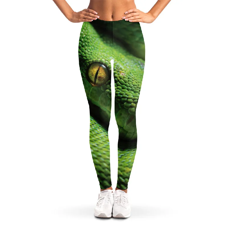 Green Tree Python Snake Print Women's Leggings