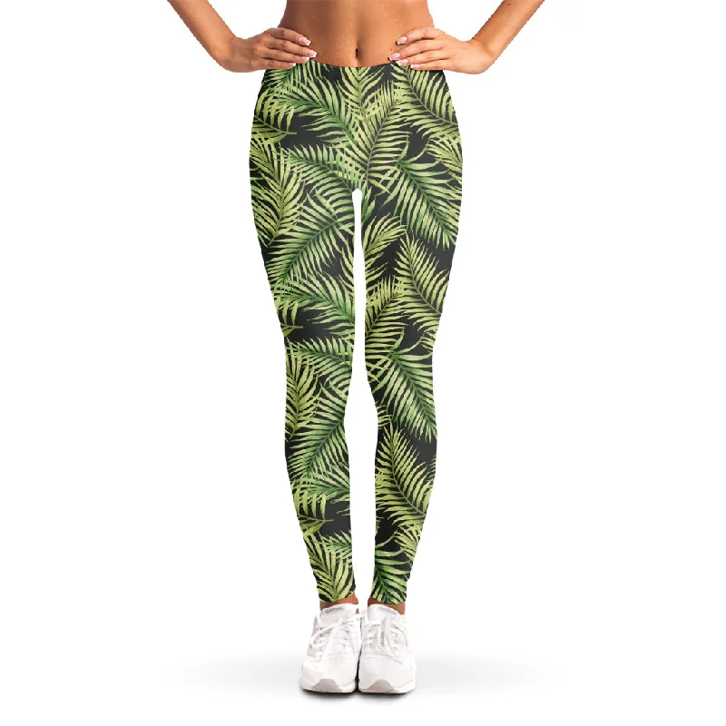 Green Tropical Palm Leaf Pattern Print Women's Leggings