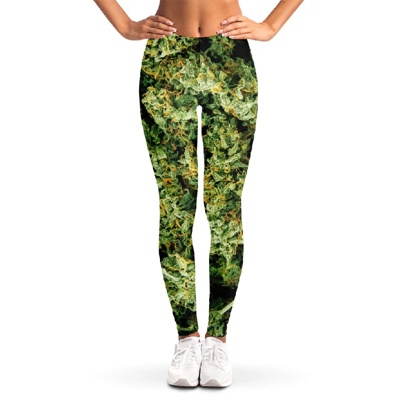 Green Weed Print Women's Leggings