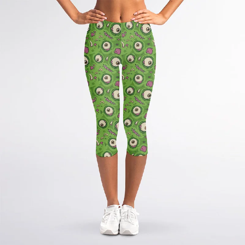 Green Zombie Pattern Print Women's Capri Leggings