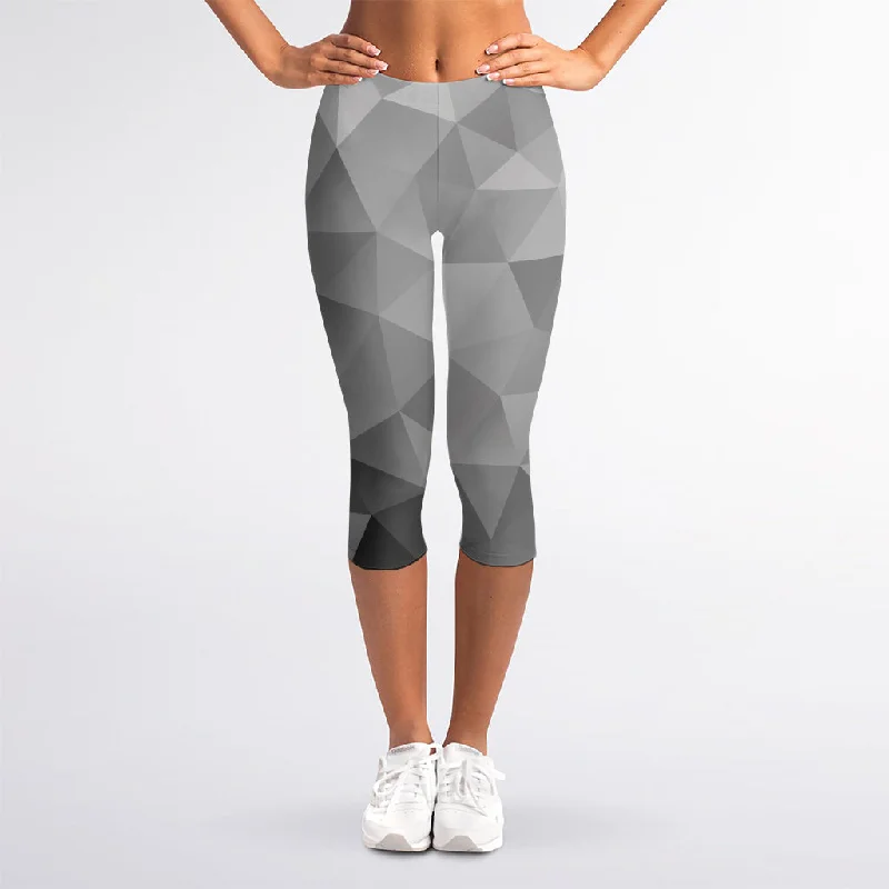 Grey Polygonal Geometric Print Women's Capri Leggings