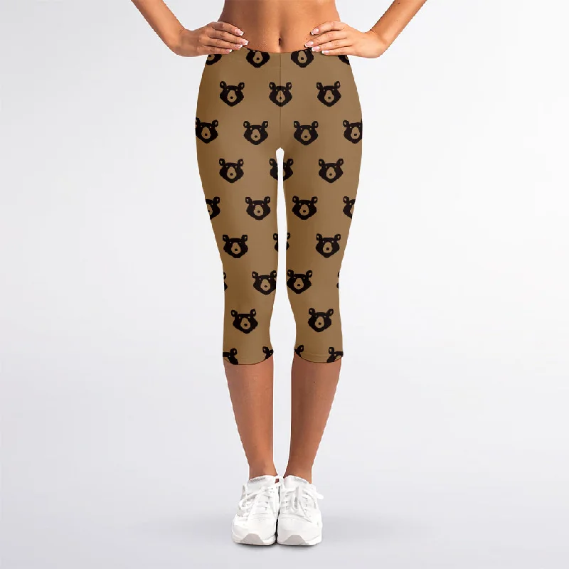 Grizzly Bear Pattern Print Women's Capri Leggings