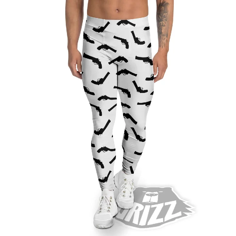 Guns White And Black Print Pattern Men's Leggings