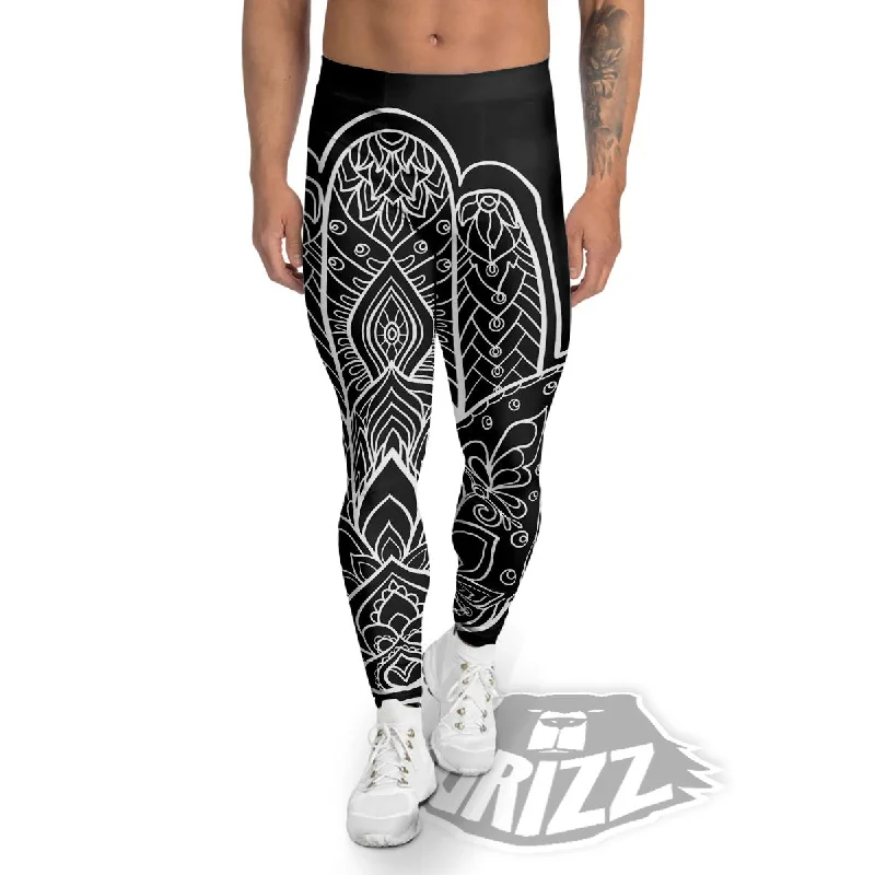 Hamsa White And Black Print Men's Leggings