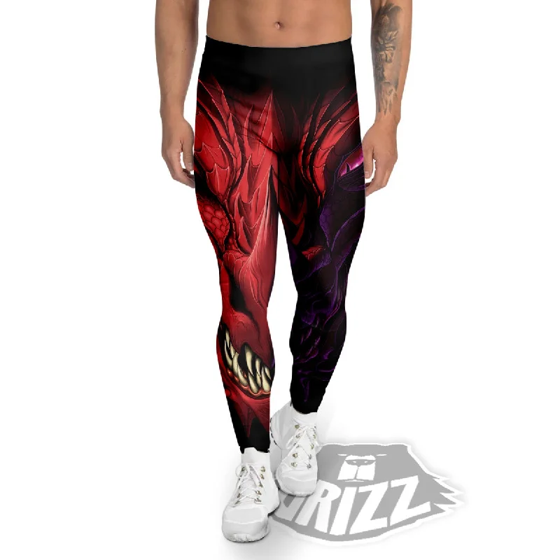 Head Red Dragon Print Men's Leggings