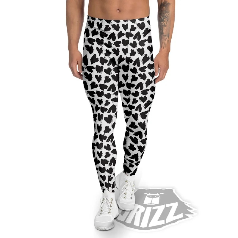 Heart White And Black Print Pattern Men's Leggings