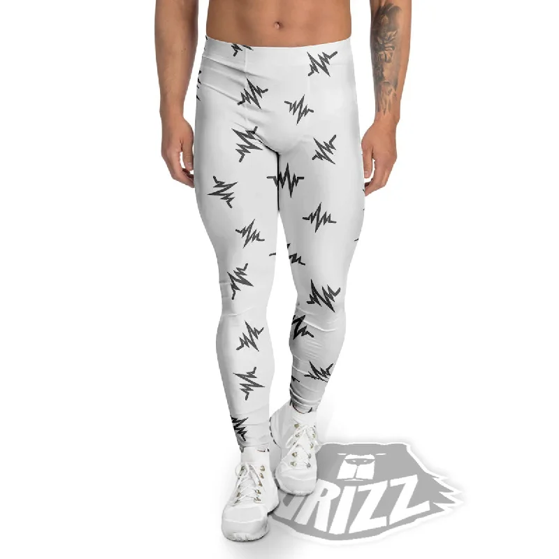 Heartbeat White And Black Print Pattern Men's Leggings