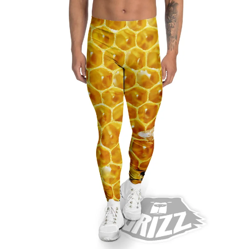 Honeycomb And Bees Print Men's Leggings