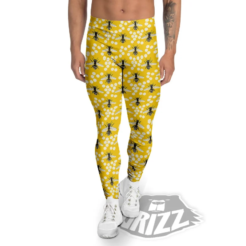 Honeycomb Bee Print Pattern Men's Leggings