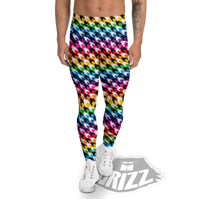 Houndstooth Rainbow Pride Print Pattern Men's Leggings