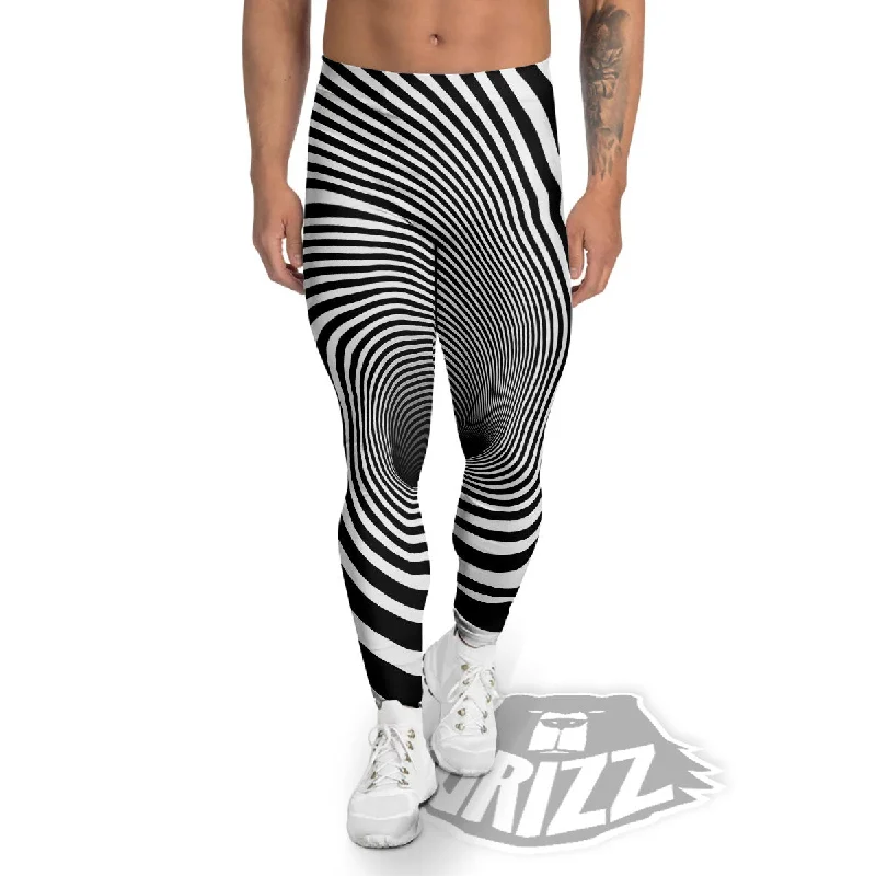 Hypnotic Illusion White And Black Print Men's Leggings