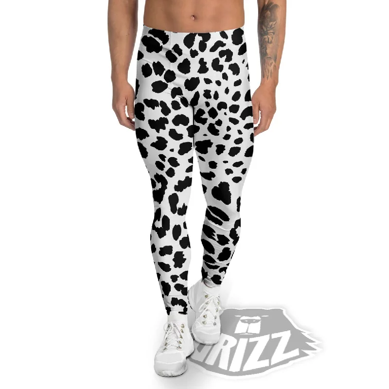 Jaguar White And Black Print Pattern Men's Leggings