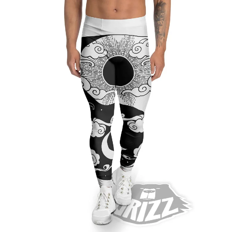 Japanese Yin Yang White And Black Print Men's Leggings