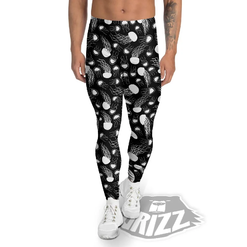 Jellyfish White And Black Print Pattern Men's Leggings