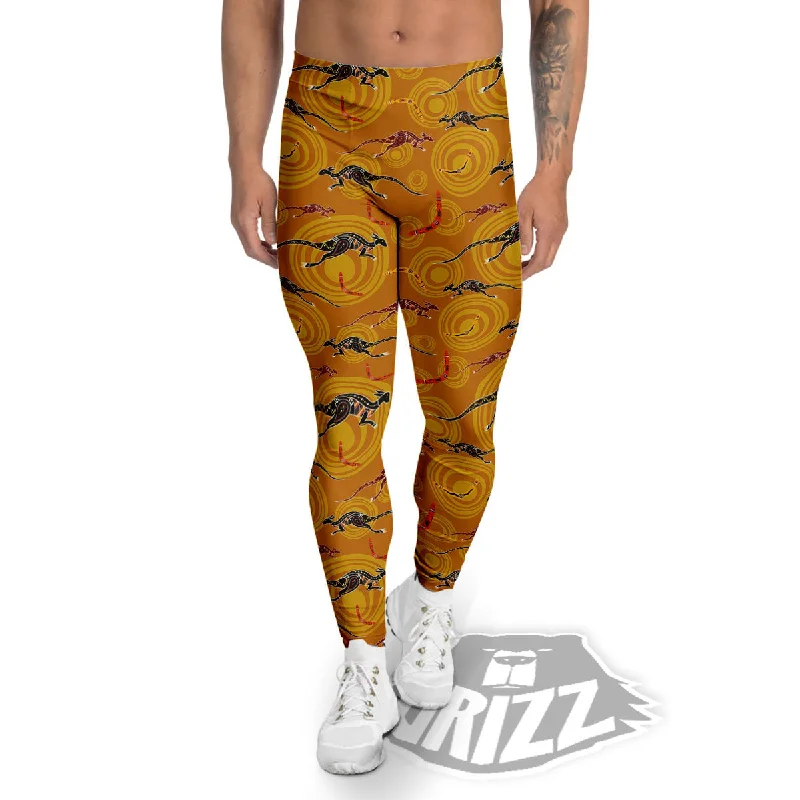 Kangaroo And Boomerang Aboriginal Print Men's Leggings