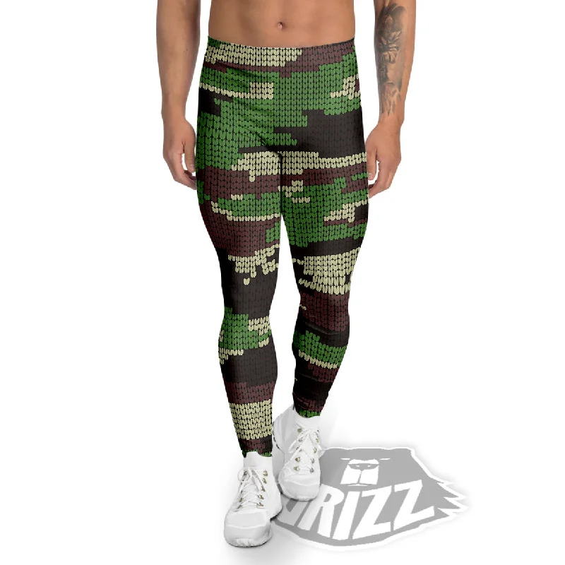 Knitted Army Camouflage Print Pattern Men's Leggings