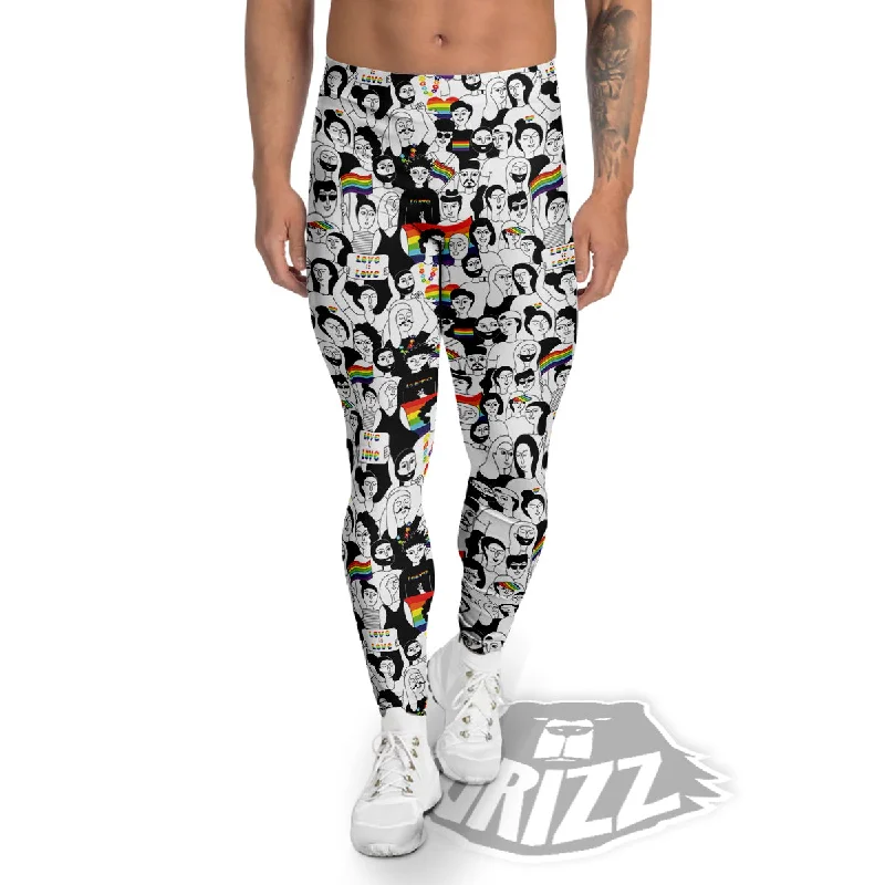 LGBT Doodle Pride Parade Print Pattern Men's Leggings