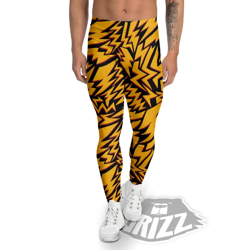 Lightning Yellow And Black Print Pattern Men's Leggings