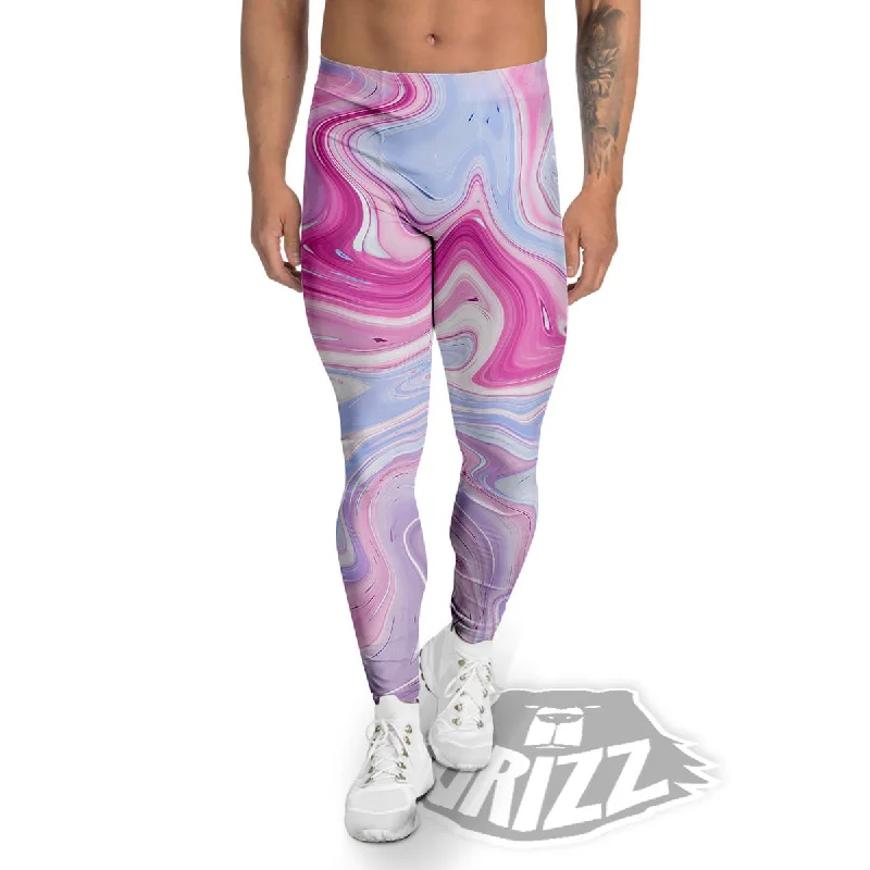 Liquid And Fluid Marble Pink Print Men's Leggings