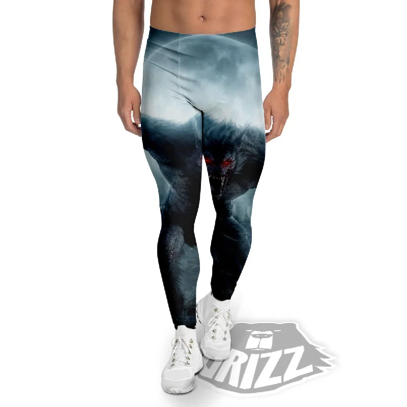 Lycan werewolf And Full Moon Print Men's Leggings