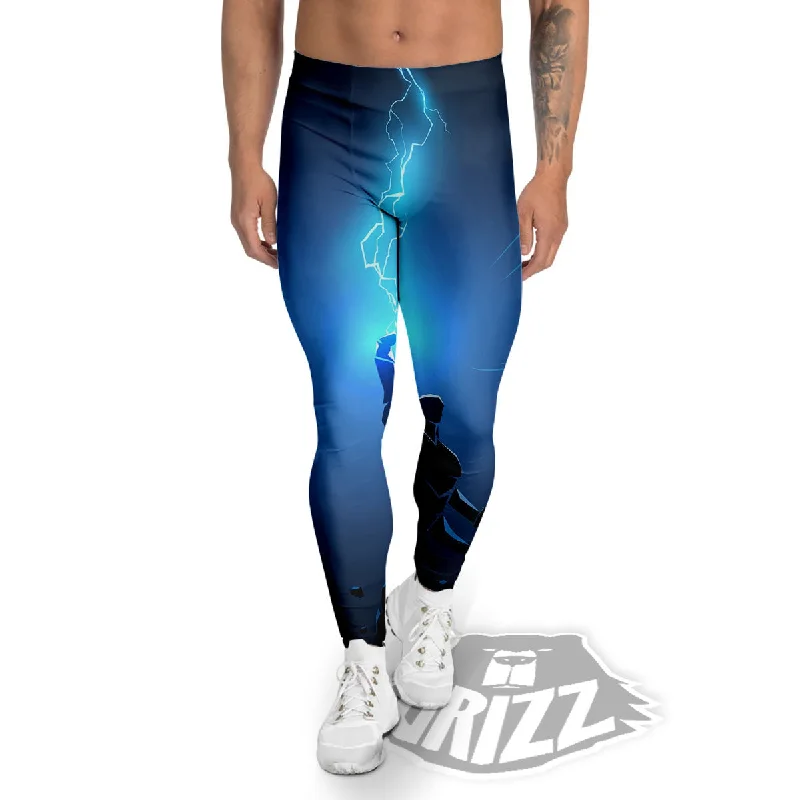 Man And Blue Lightning Print Men's Leggings