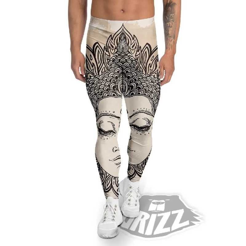 Mandala Buddha Beige Print Men's Leggings