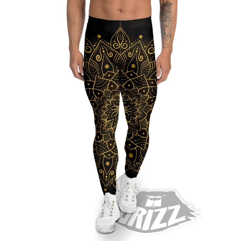 Mandala Gold And Black Print Men's Leggings